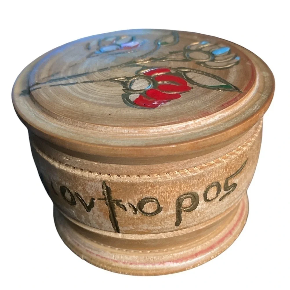 Handmade wooden trinket dish with lid hand painted